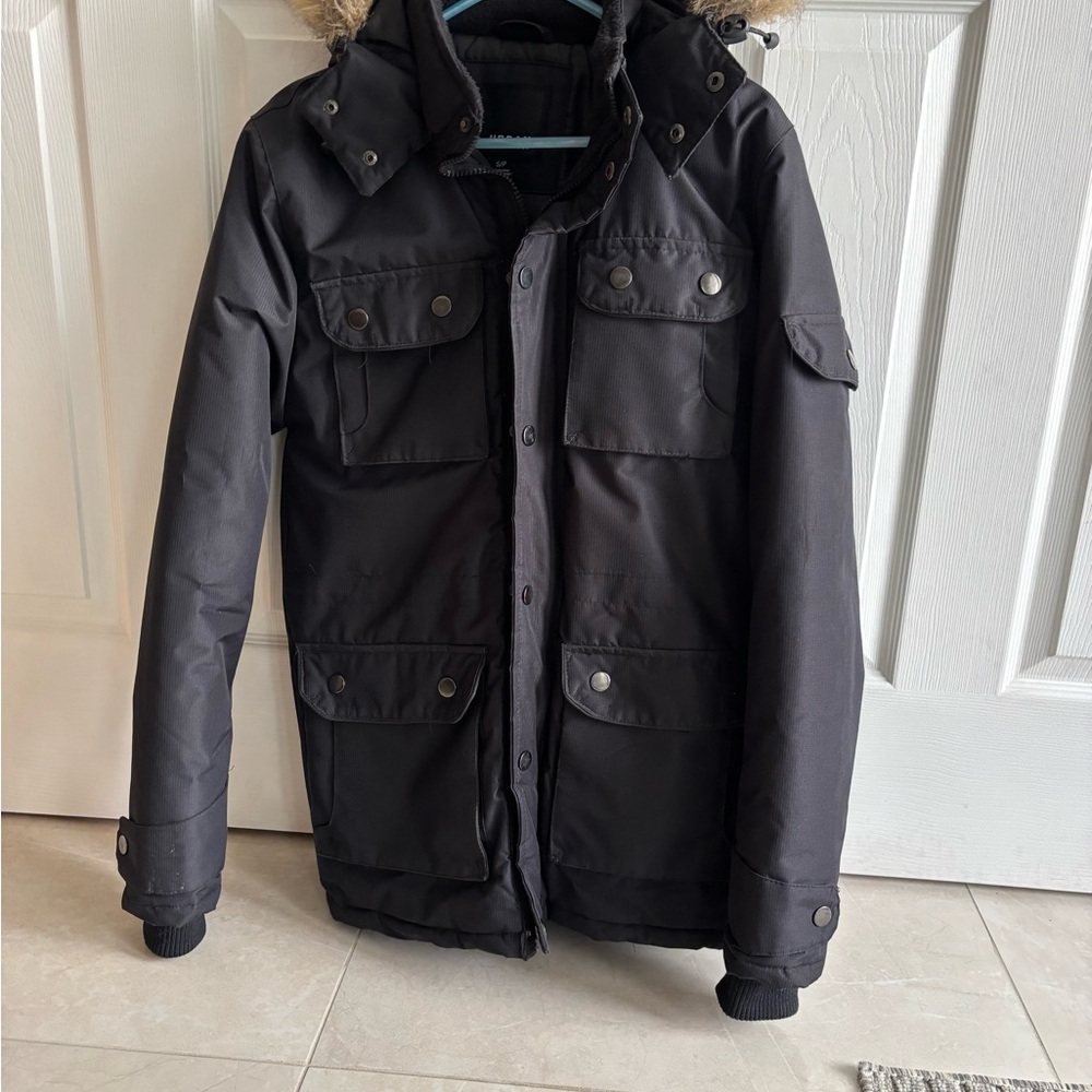 Urban Planet Black Hooded Parka with Faux-Fur Trim